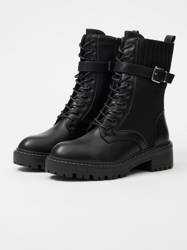 Combined buckle ankle boot black 45º front view