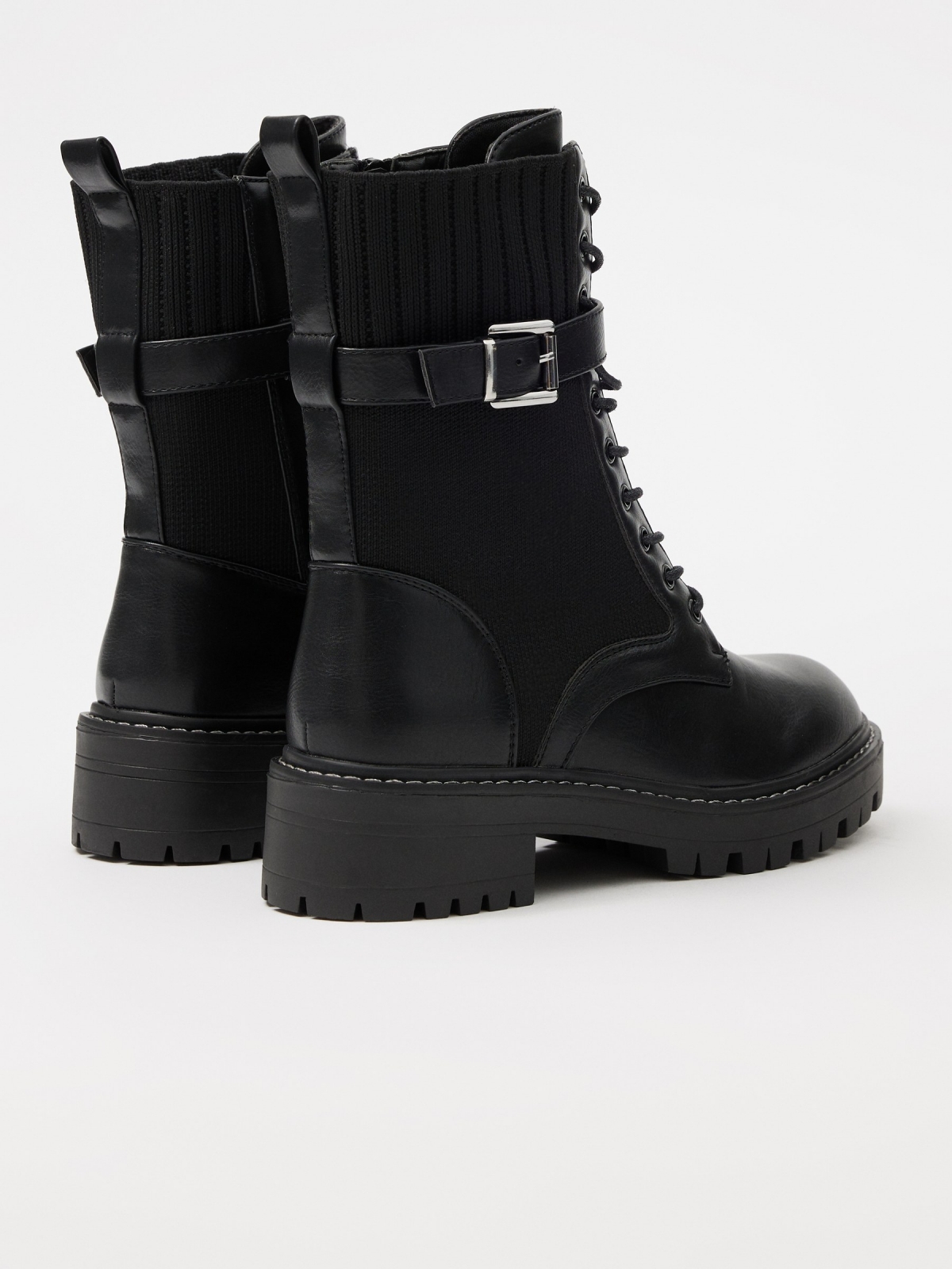 Combined buckle ankle boot black 45º back view