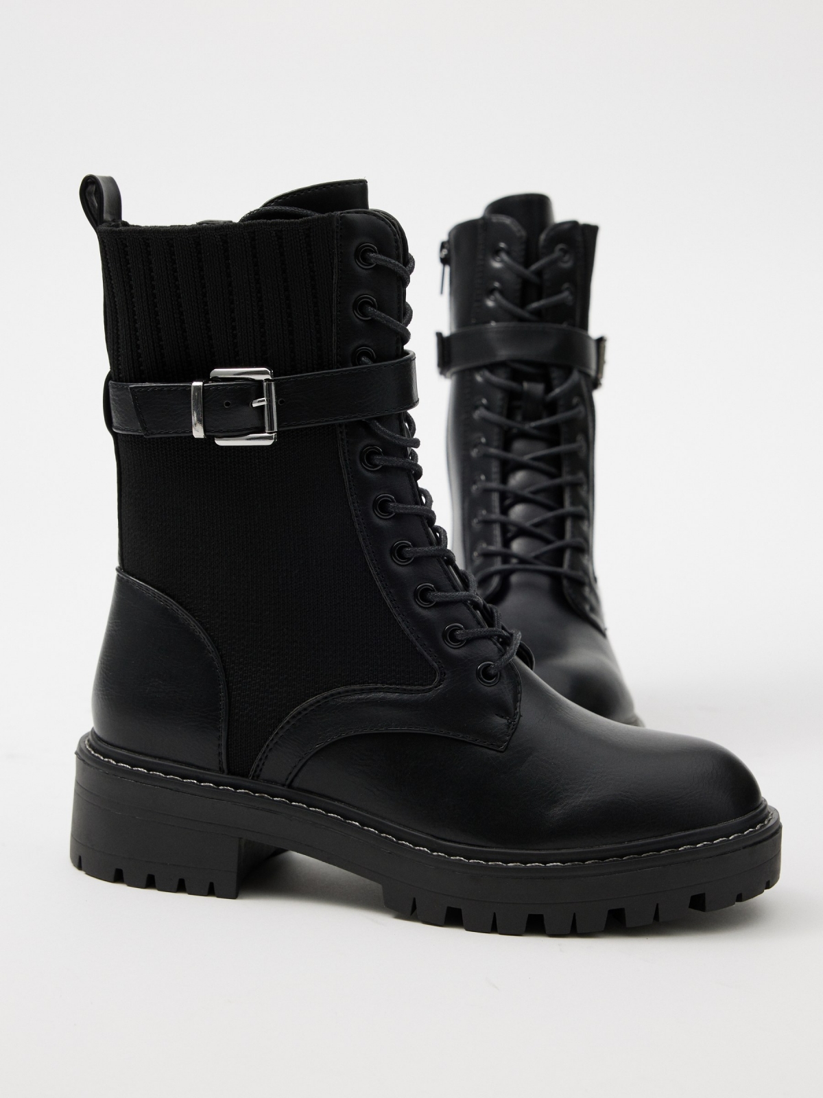 Combined buckle ankle boot black detail view