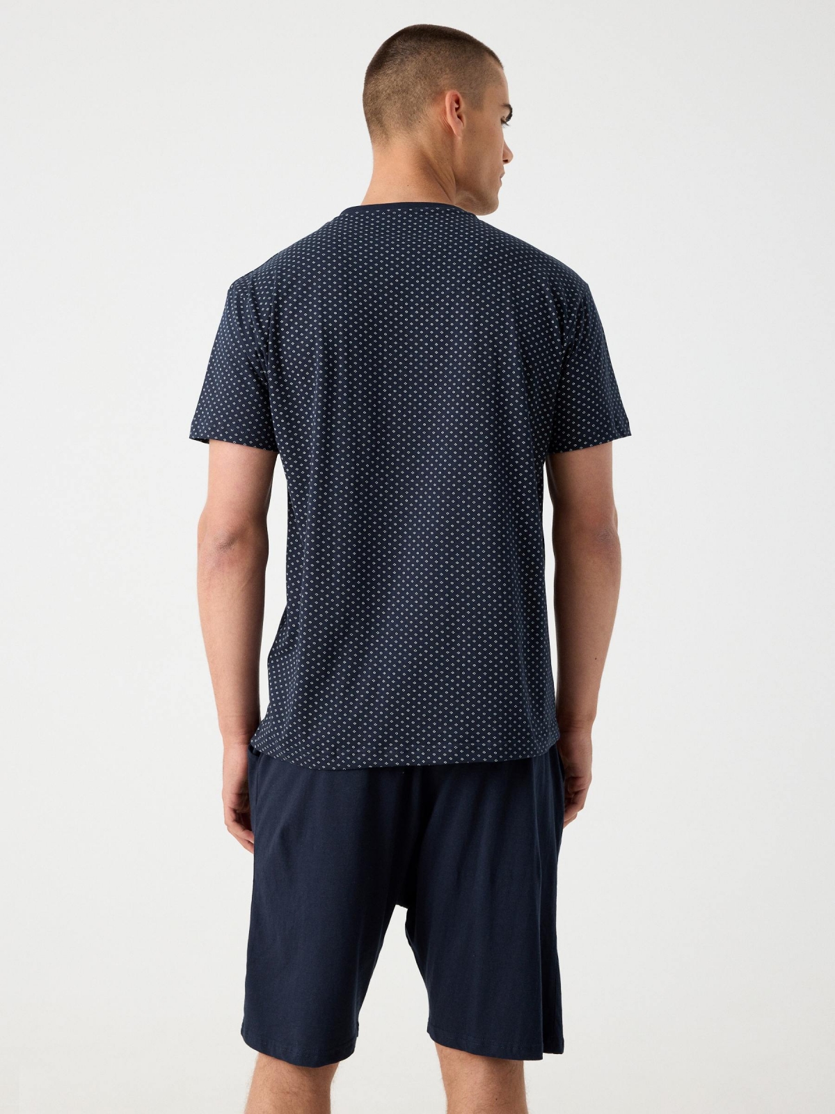 Pijama estampado curto azul marinho vista meia traseira