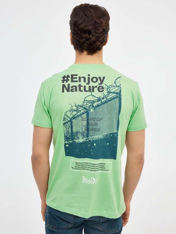 T-shirt with nature print light green middle back view