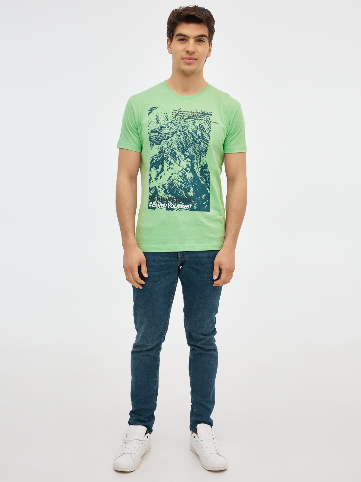 Camiseta estampado nature verde claro vista general frontal