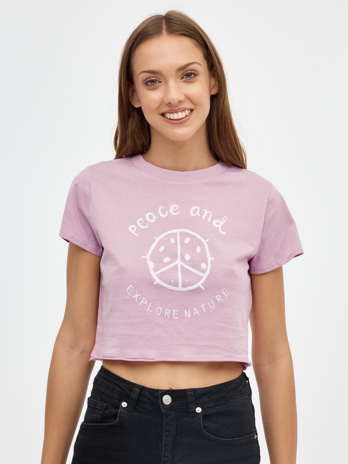 T-shirt da Paz púrpura vista meia frontal