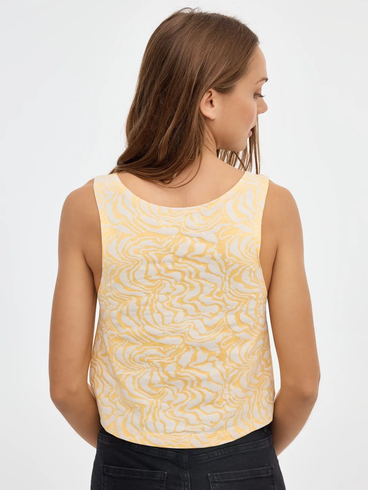 Crop All Over Print T-Shirt light yellow middle back view
