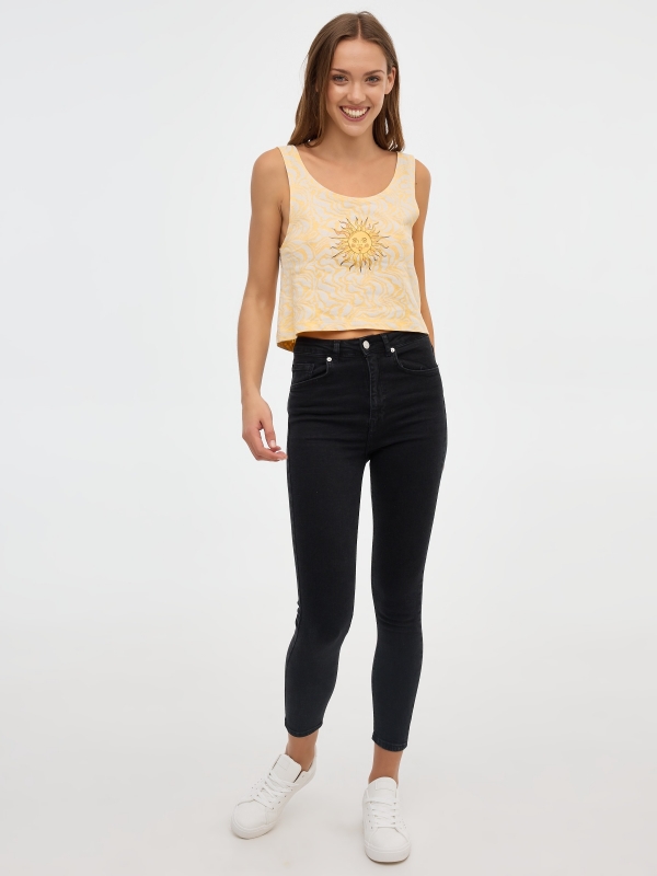 Crop All Over Print T-Shirt light yellow front view