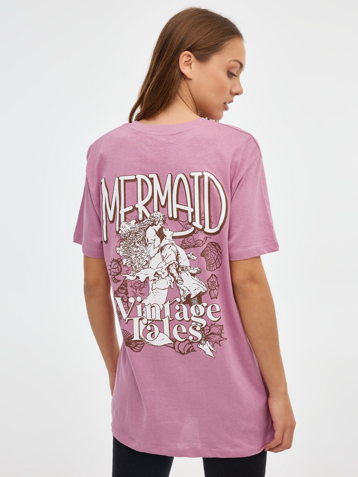 T-shirt da Sereia sobredimensionada rosa vista meia traseira