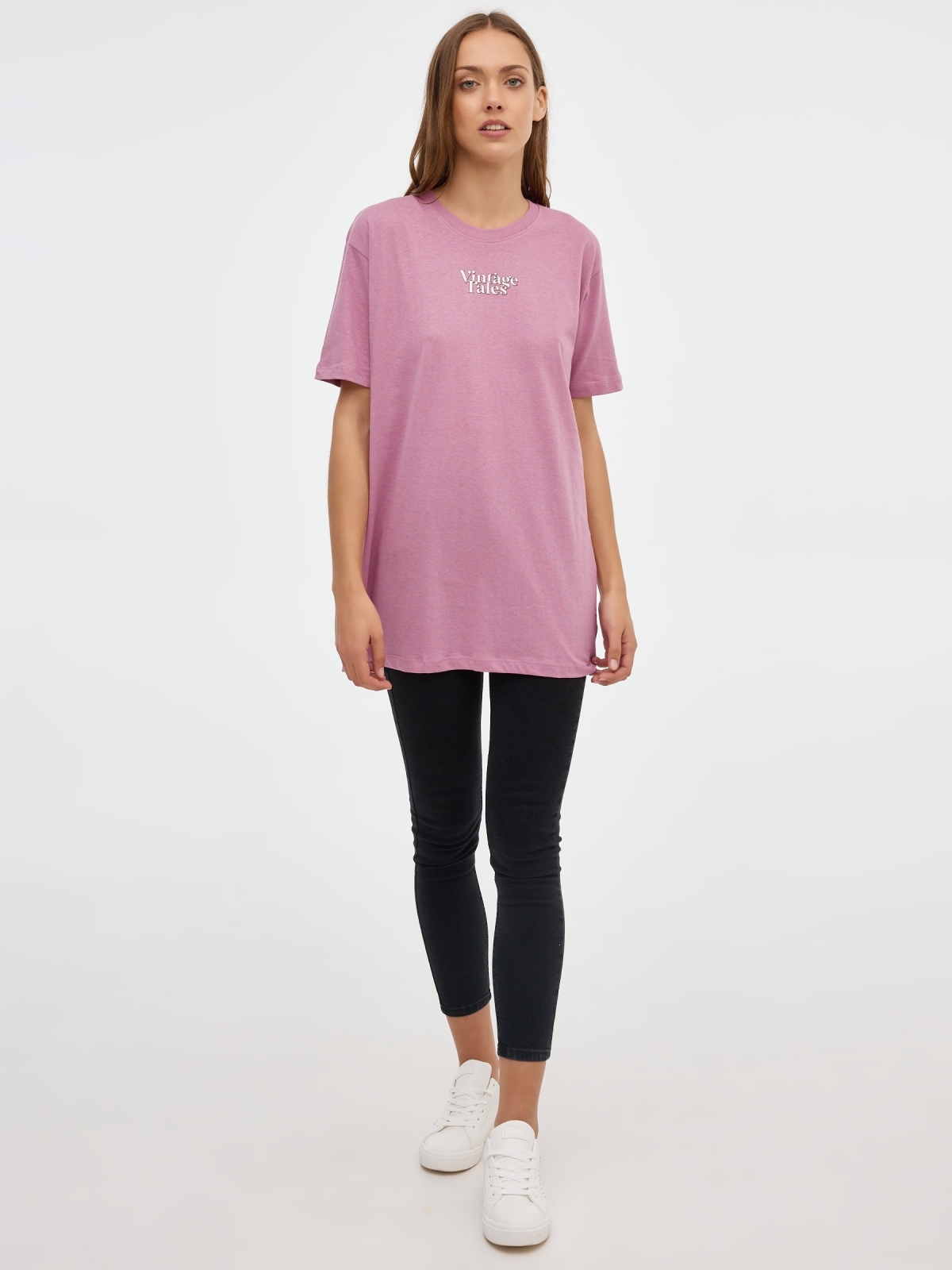 T-shirt da Sereia sobredimensionada rosa vista geral frontal