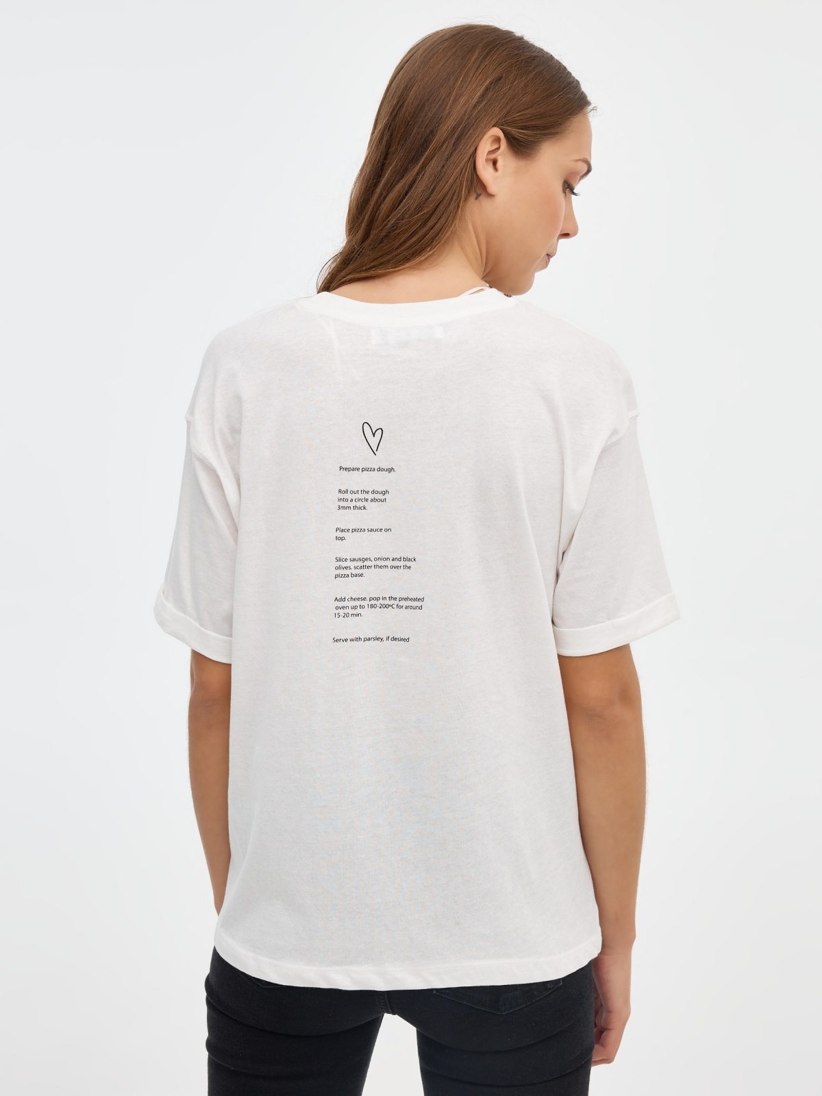 T-shirt de pizza quente off white vista meia traseira