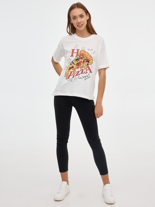 T-shirt de pizza quente off white vista geral frontal