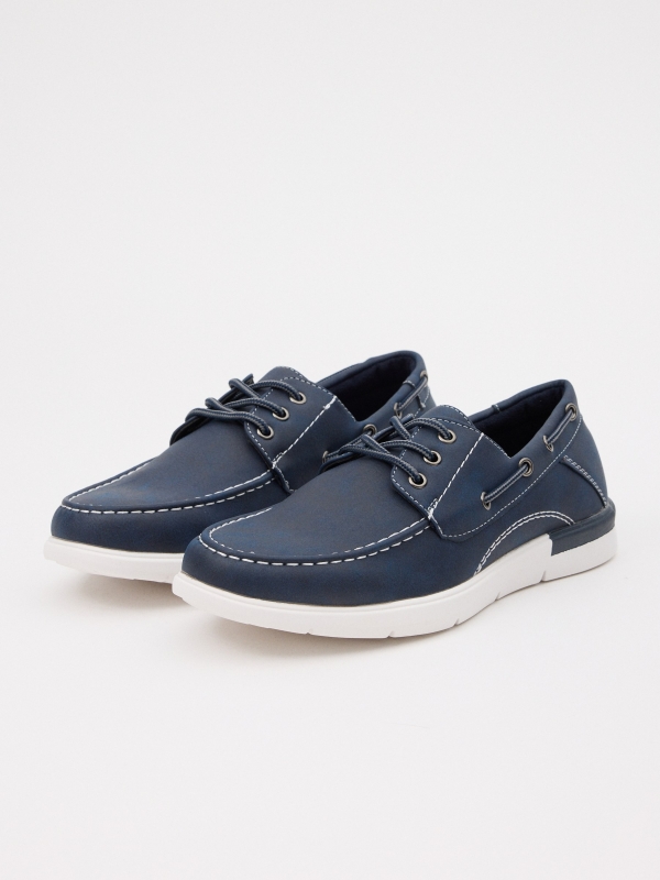 Combined nautical sport shoe navy 45º front view