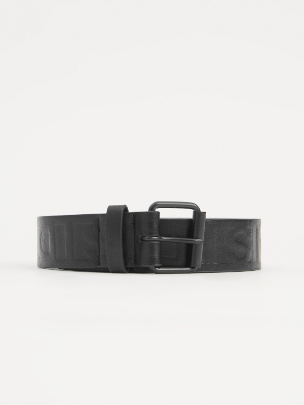 Engraved leather effect belt black