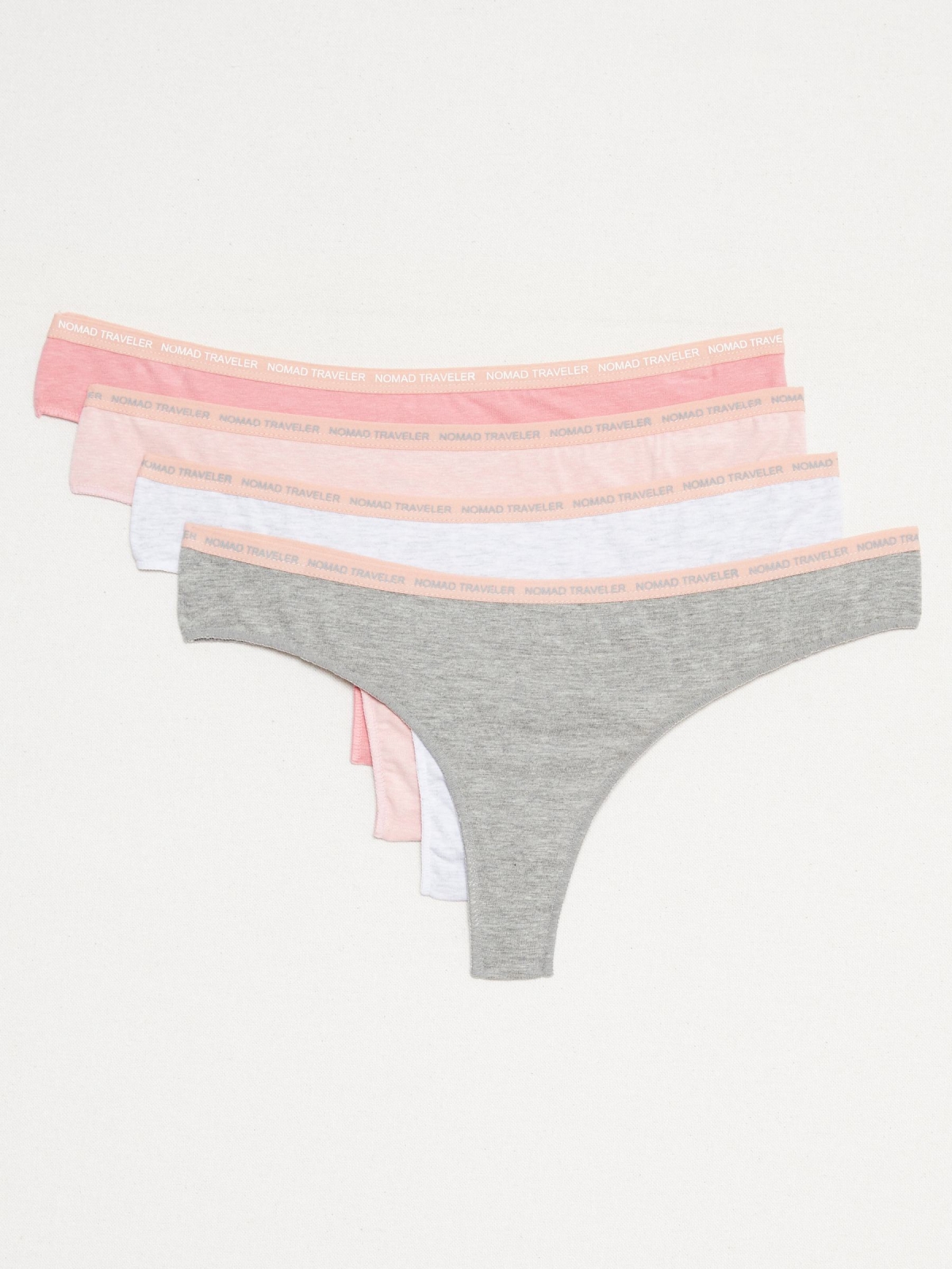 Pack of 4 thongs with waistband front view