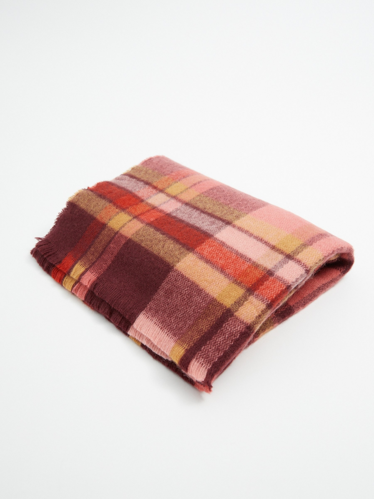 Tartan print scarf multicolor rolled view