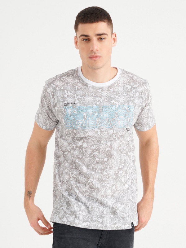 Snake print t-shirt white middle front view