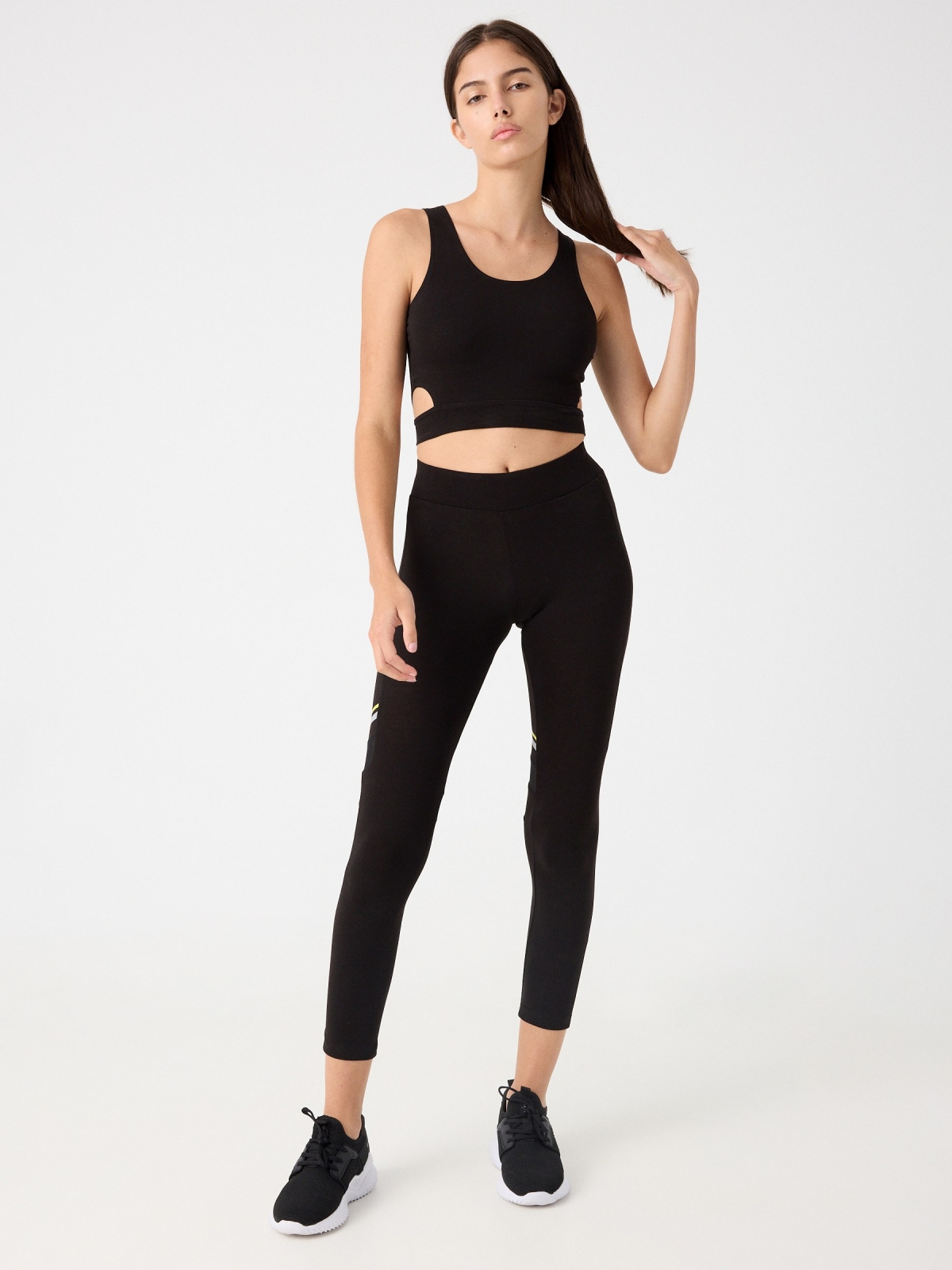 Leggings with contrasting details black front view