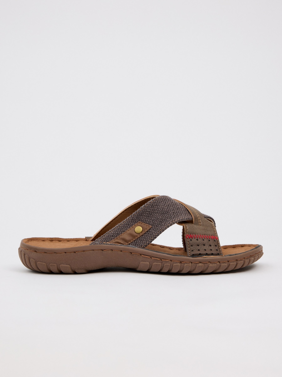 Sandal combined crossed straps taupe