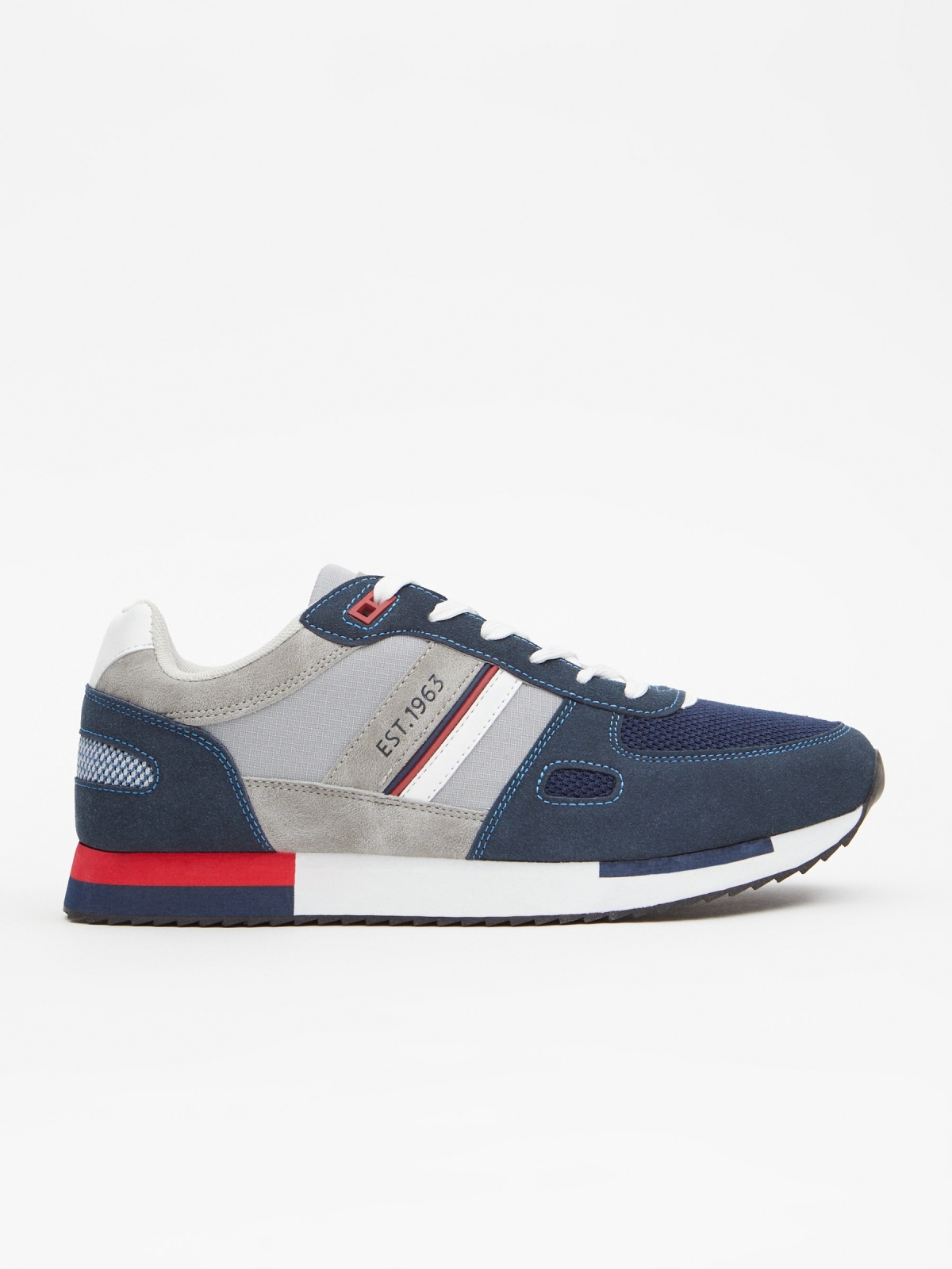Leather-effect sneaker with combined pieces navy
