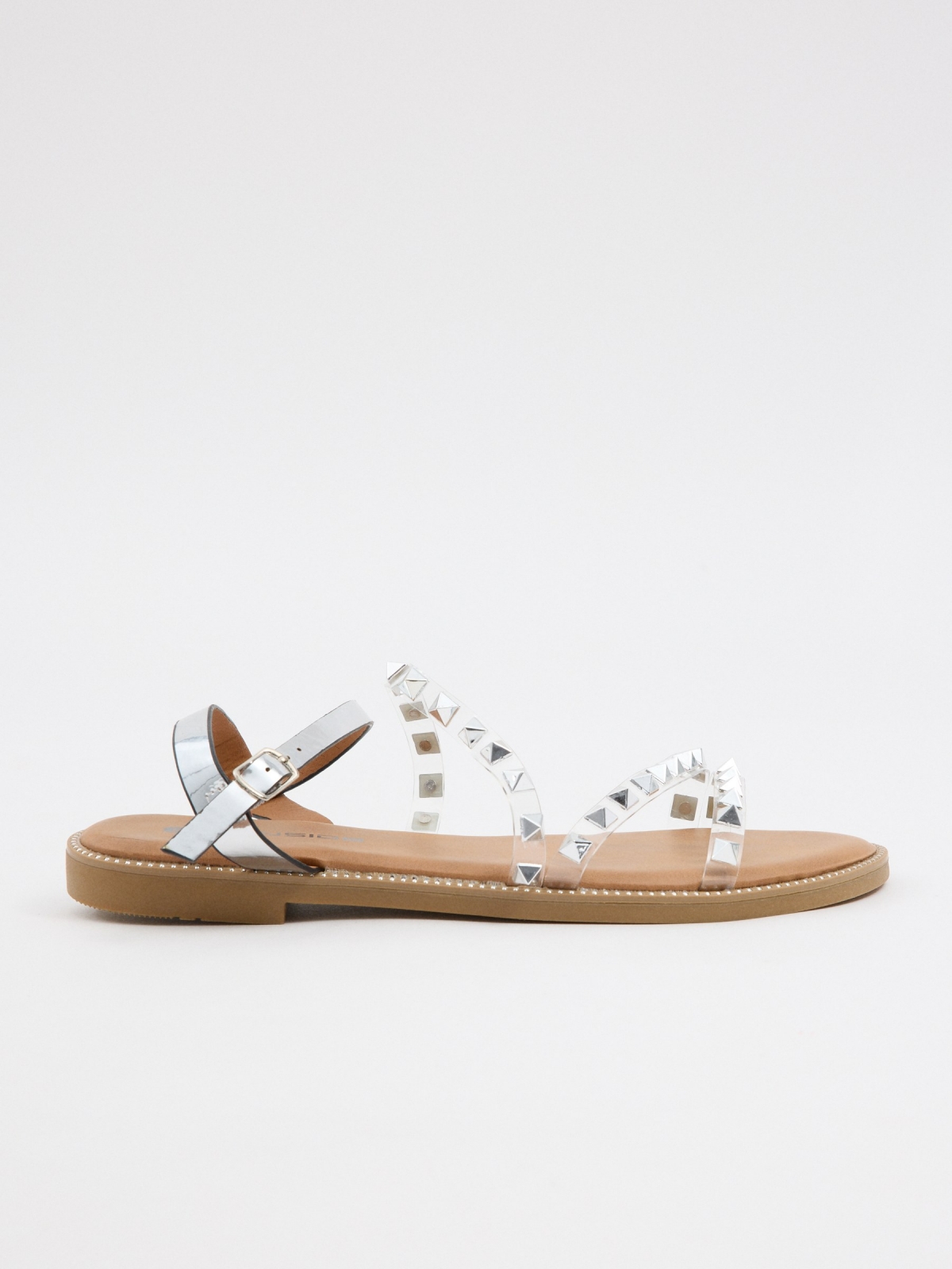 Strappy vinyl sandals with studs silver