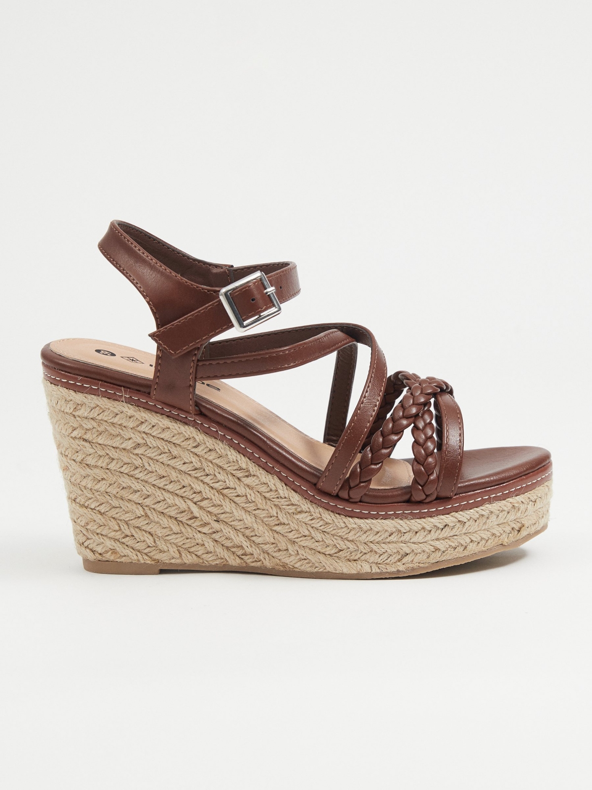 Leather effect wedge sandal chocolate