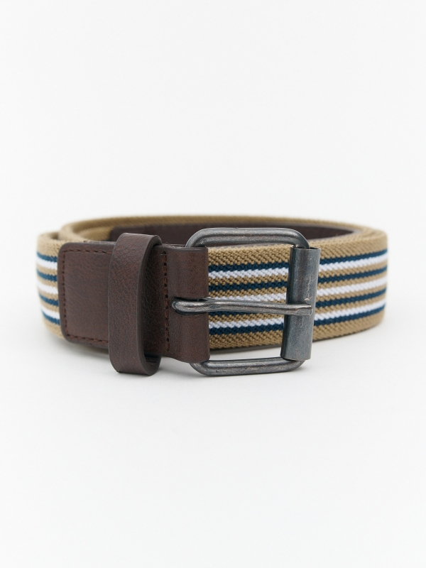 Striped elastic belt brown rolled view