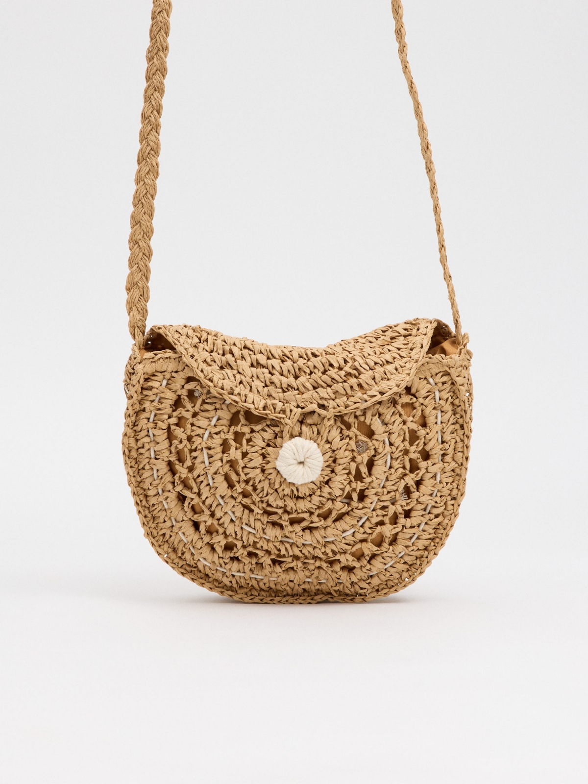 Shoulder bag with covered button cinnamon
