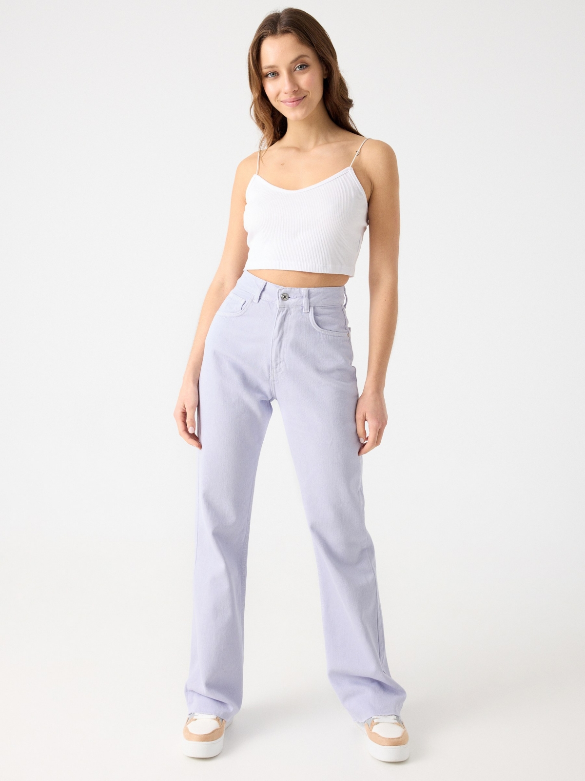 Wide-leg five-pocket jeans lilac front view