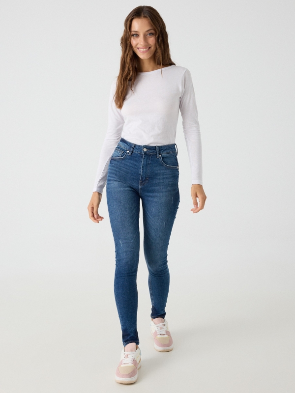 Washed blue push-up skinny jeans blue front view