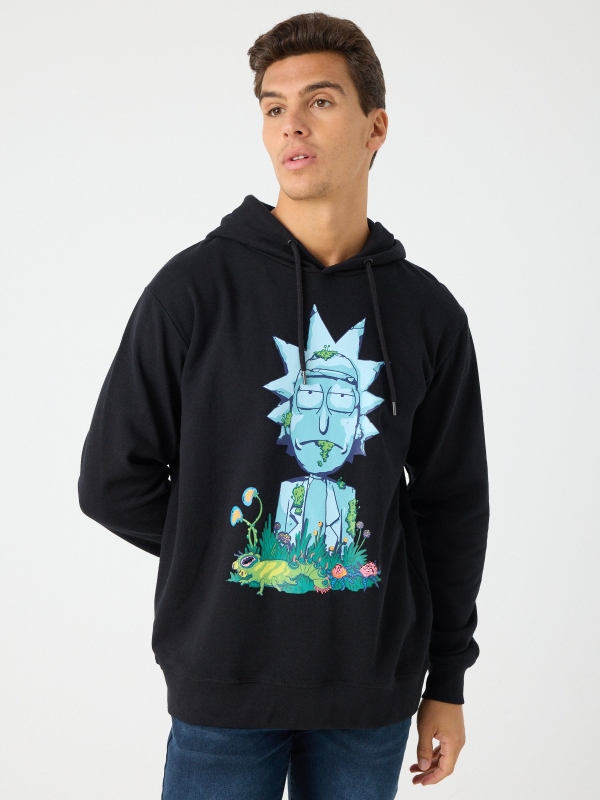 Rick and Morty hoodie black middle front view