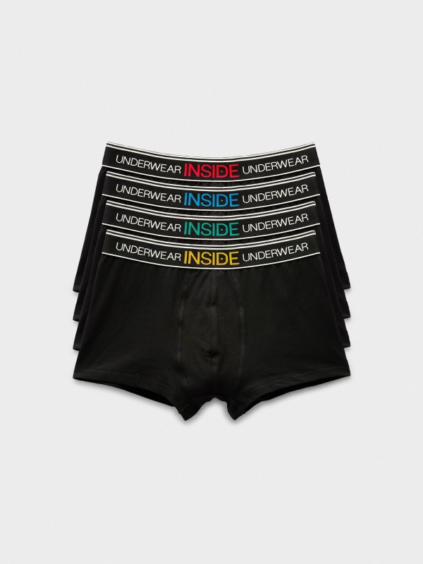 Pack of 4 black boxers with waistband black front view