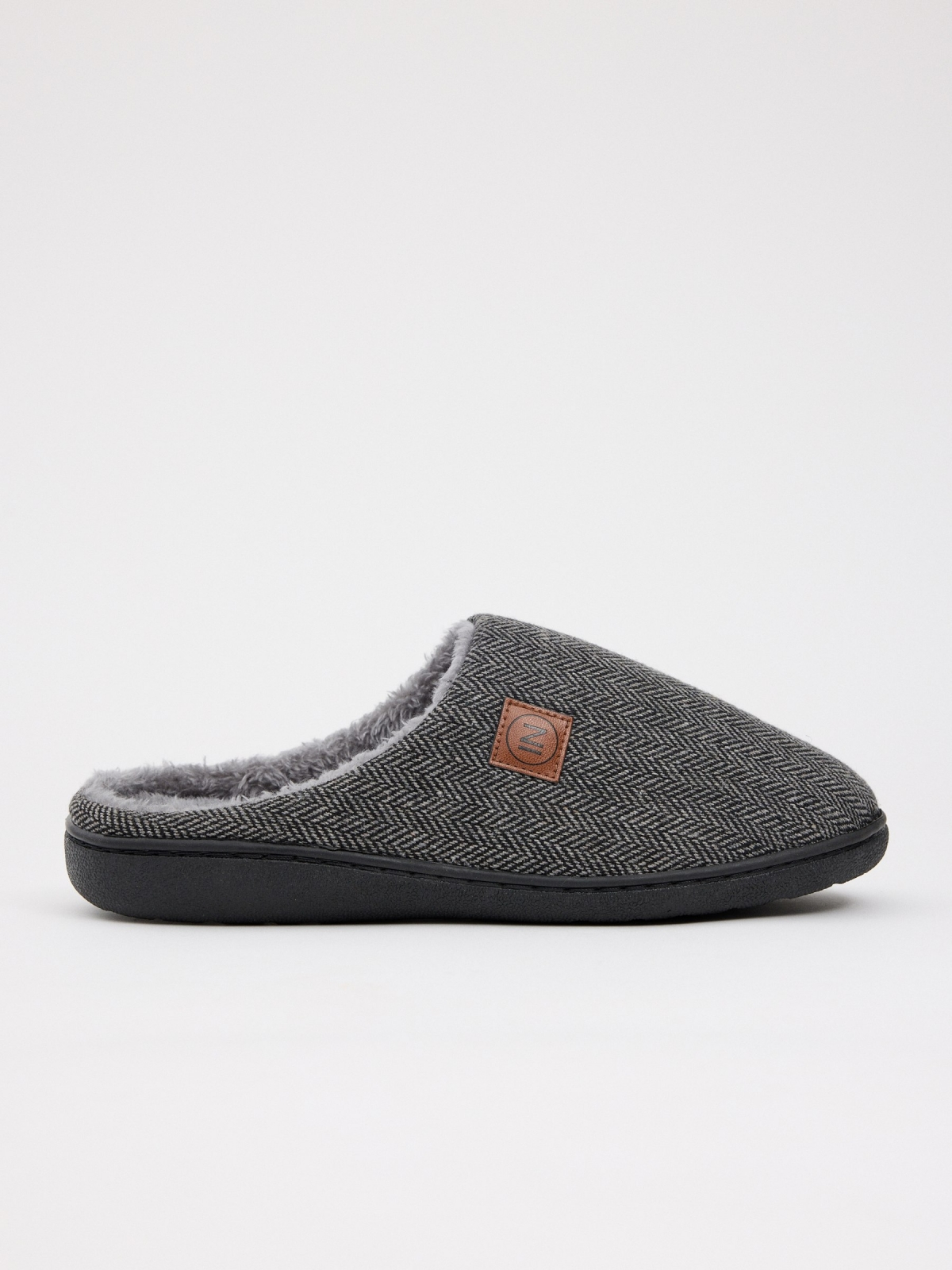 Fur lined house slippers dark grey middle front view