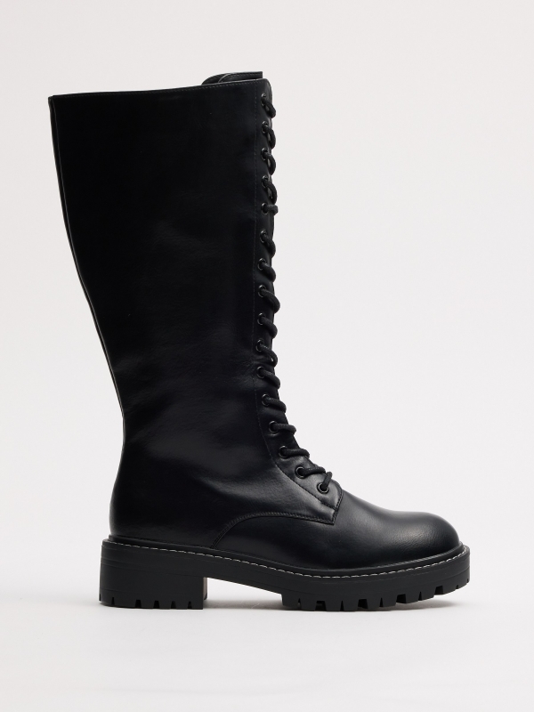 Leather effect boots with laces black