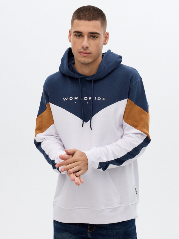 Sport hooded sweatshirt white middle front view