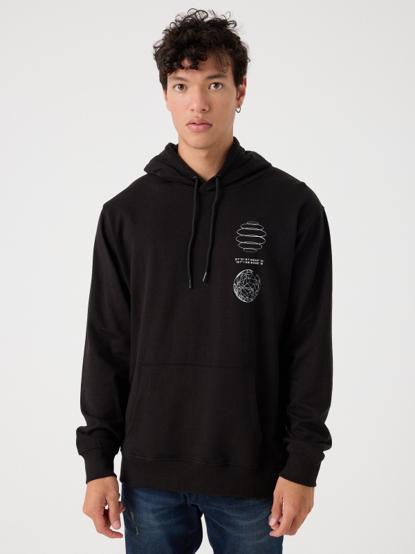Black hoodie with pocket black middle front view