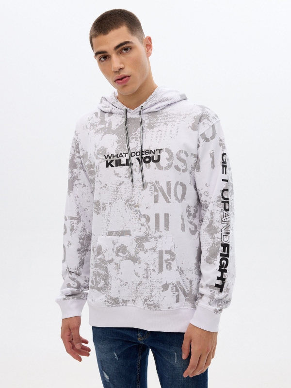 Text hooded sweatshirt white middle front view