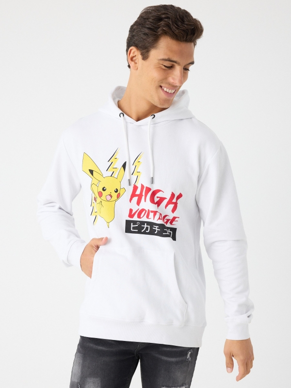 Pokemon print hoodie white middle front view