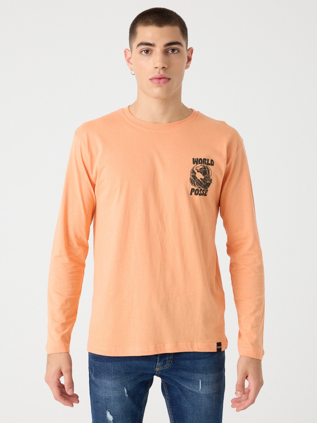 Illustration print t-shirt coral middle front view