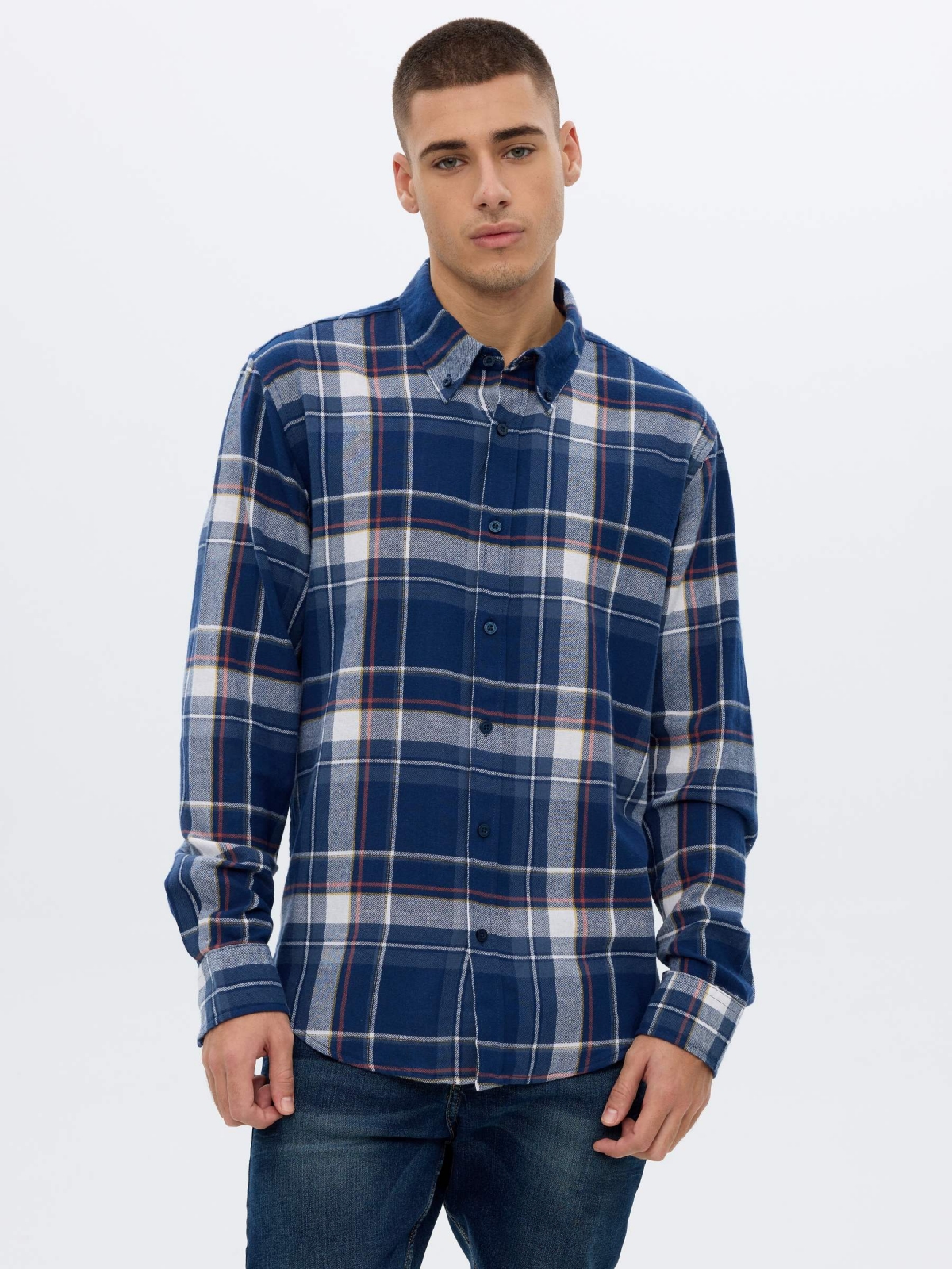 Plaid flannel shirt blue middle front view