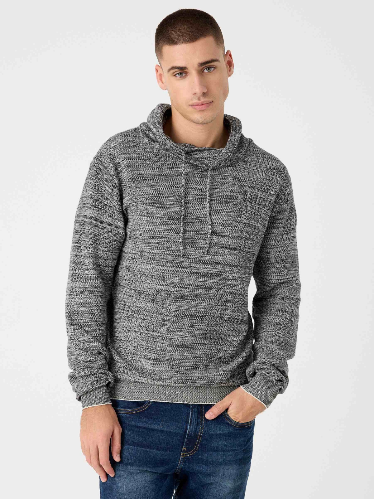 Textured knitted sweater dark grey middle front view