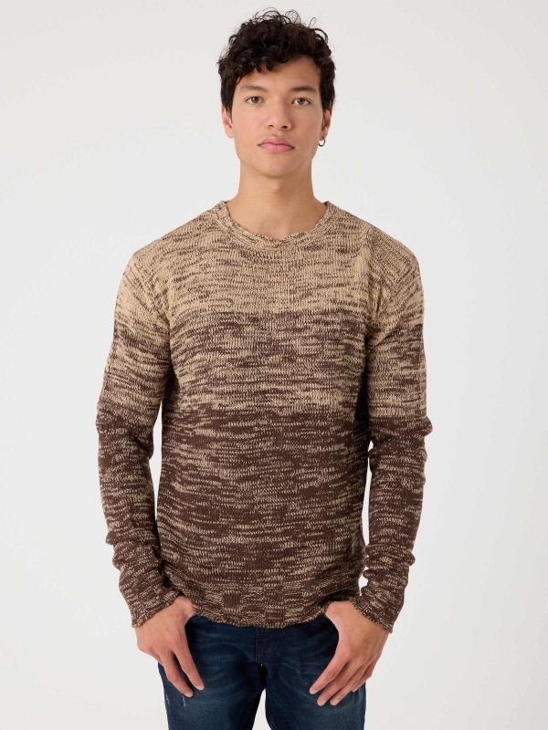 Combined marbled sweater brown middle front view