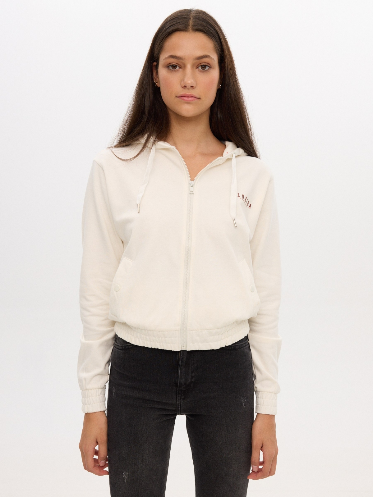 Open hooded sweatshirt off white middle front view