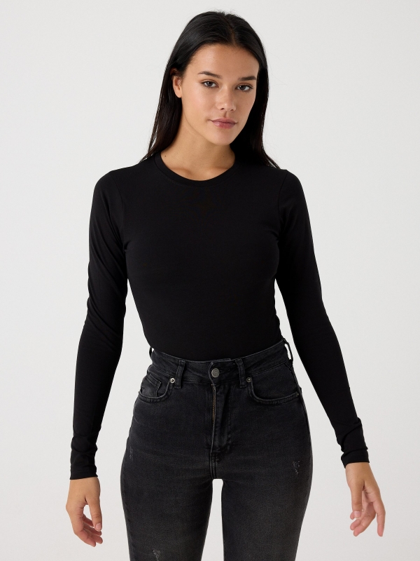 Basic long-sleeve bodysuit black middle front view