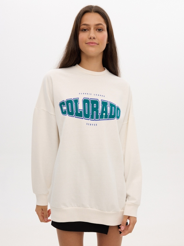 Oversized sweatshirt with print off white middle front view