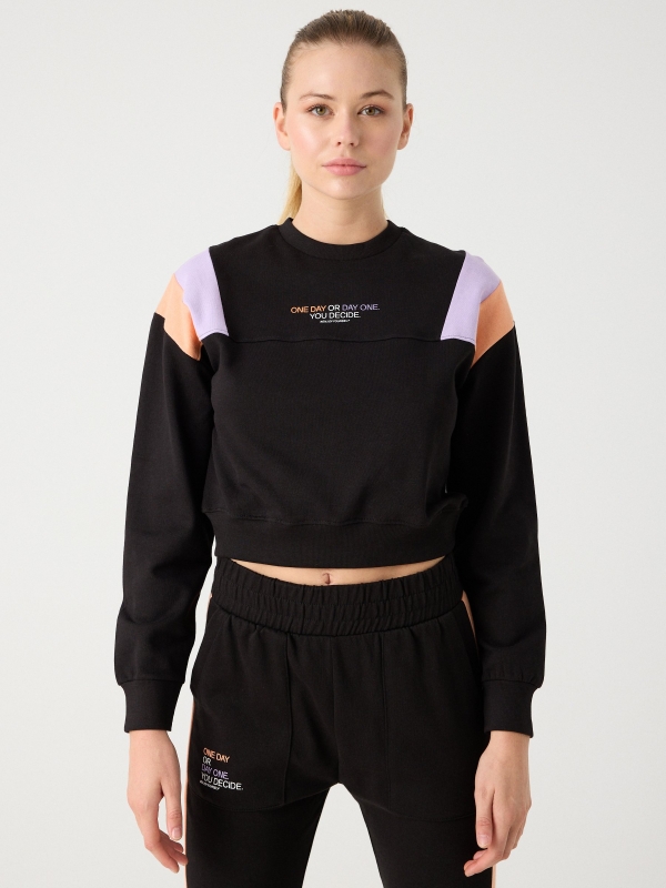 One Day cropped sweatshirt black middle front view