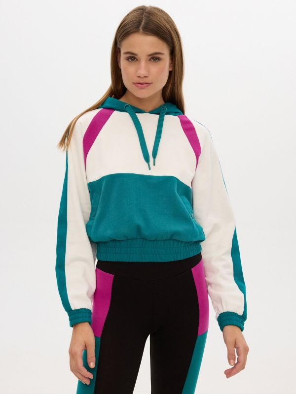 Color block sweatshirt green middle front view