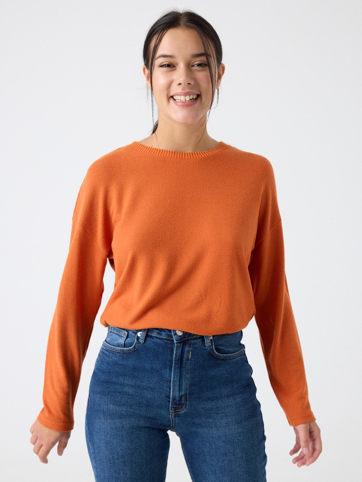 Soft fabric t-shirt orange middle front view