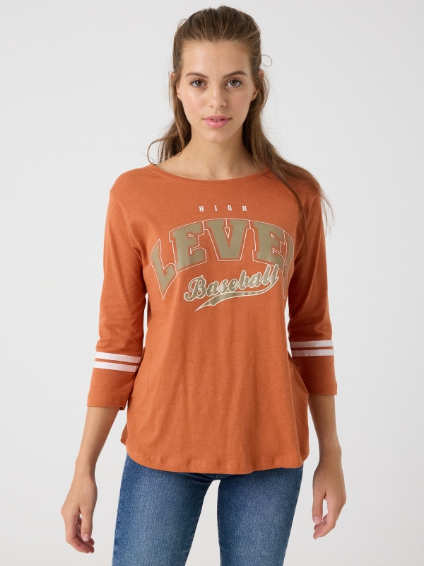 High Level 3/4 sleeve t-shirt copper middle front view