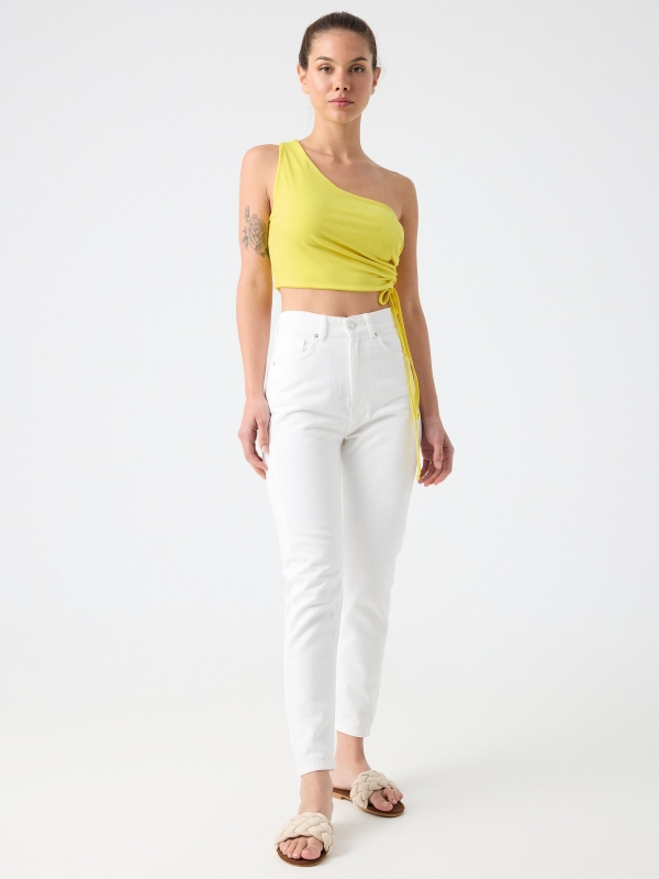 White high waisted mom jeans white front view