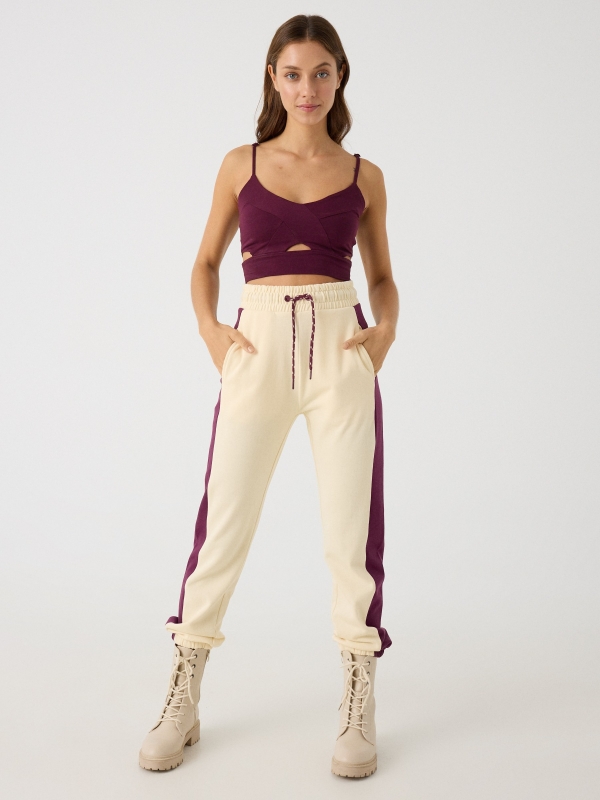 Two-tone joggers sand front view