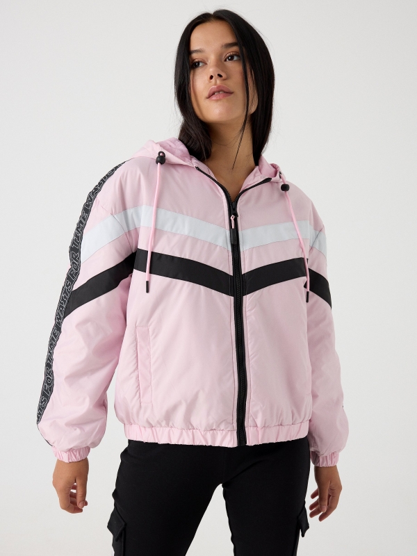 Pink padded jacket light pink middle front view