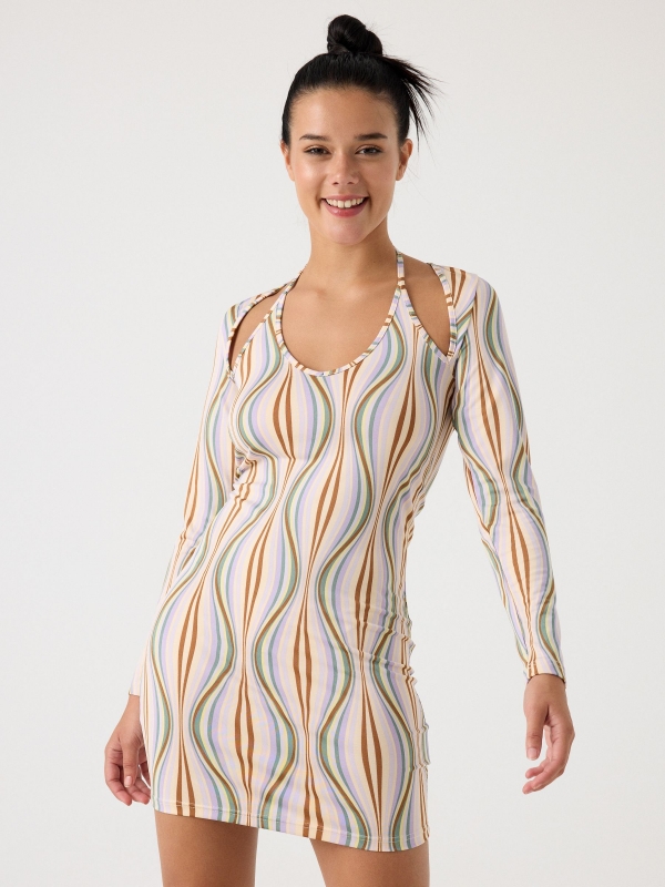 Psychedelia cut out dress sand middle front view